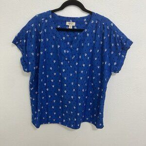 Style & Co Balloon Print Textured Clip-Dot Blouse Cosmic Cobalt Blue 2XL Boho